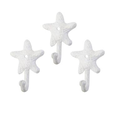 Imagem de ZILucky Conjunto de 3 ganchos decorativos de parede de ferro fundido estrela do mar caranguejo concha do mar, casacos, chapéus, toalhas, ganchos, praia, oceano, tema chique, ganchos de metal