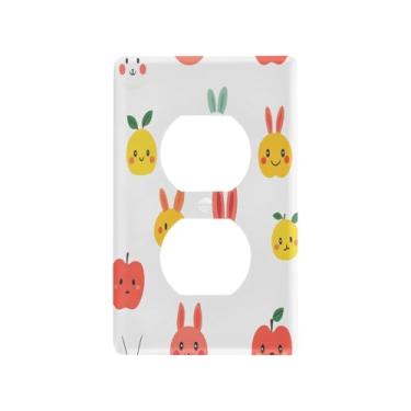Imagem de Wassud Placa de cobertura para interruptor de luz, capa decorativa de coelho fofo, placa de parede para tomadas elétricas duplex 12 x 7 cm