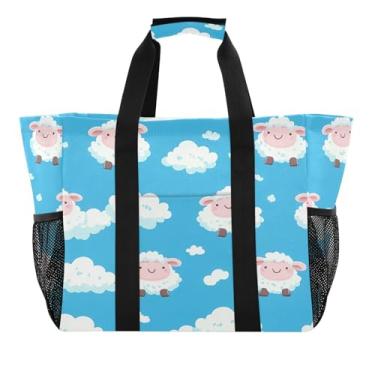 Imagem de Wassud Linda bolsa de compras reutilizável para ovelhas e nuvens grande bolsa organizadora de lona impermeável para praia, piquenique, lavanderia, viagem