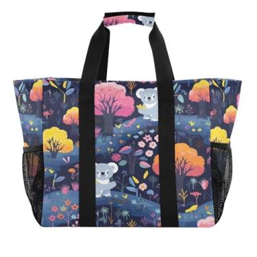 Imagem de Wassud Adorável bolsa de compras reutilizável Koala grande bolsa organizadora de lona impermeável para praia, piquenique, lavanderia, viagem