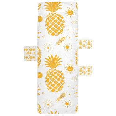 Imagem de STAYTOP Capa de toalha de espreguiçadeira de abacaxi dourado, capa macia para espreguiçadeira, capas de cadeira de praia com bolsos para jardim ao ar livre, pátio, pátio, banhos de sol, gramado, 215 x