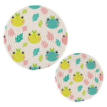 Imagem de Wassud Trivet de sapos para pratos quentes, suportes redondos de algodão, almofadas quentes, porta-copos elegantes, decoração de cozinha e acessórios, 2 peças