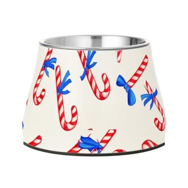 Imagem de Burbuja Tigela de ração de aço inoxidável para cães Candy Cane para comida e água, antiderrapante para cães médios e gatos, 590 ml