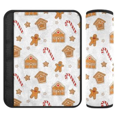 Imagem de Burbuja Capa para cinto de segurança de carro Gingerbread Cookies Protetor de cinto de segurança de carro macio confortável para alça de ombro de assento, 1 par pequeno