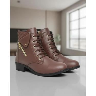 Imagem de Bota Feminino Coturno Montaria Cano Curto Zíper Confortável - Bella Di