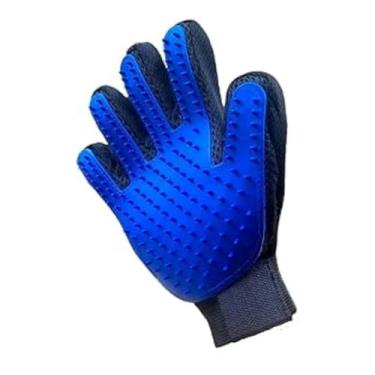 Imagem de Luva Pet Magnética de Borracha Removedor de Pelos para Cães e Gatos Azul com Massageador e Limpeza Fácil