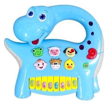 Imagem de Pianinho de Dinossauro Bebê com Músicas Luz Som de Animais Azul - Toy 