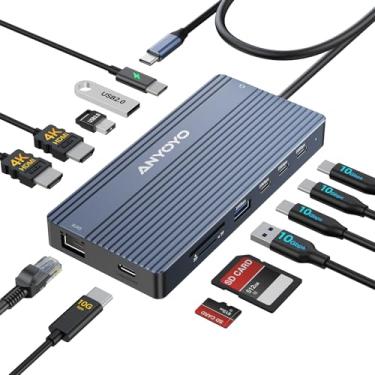 Imagem de Estação de ancoragem USB C, hub 14 em 1 com suporte para 3 monitores, porta de vídeo dupla 4K a 60Hz HDMI e USB-C, 4 x USB-C(10 Gbps), 3 x USB-A, Ethernet, leitores de cartão SD/TF e conector de áudio