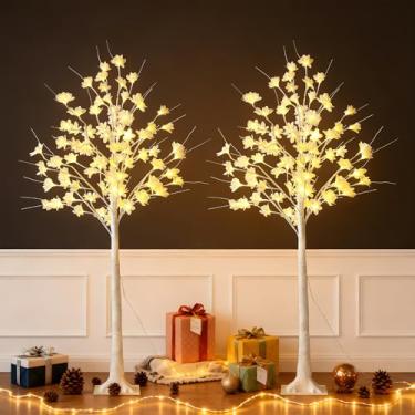 Imagem de Árvore de orquídea artificial de 1,5 m com luzes LED, árvore de flores iluminadas para decoração de casa, quarto, festa, decoração de festival, 2 peças