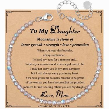 Imagem de JoycuFF Presente exclusivo de amizade para aniversário de melhor amiga, melhor amigo, colega de trabalho, presentes de Natal, pulseiras com contas de pedra da lua para mulheres, joias inspiradoras