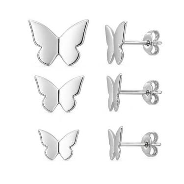 Imagem de Trio De Brincos Em Prata 925 Borboleta Origami 3 Furos - Princesa Das 
