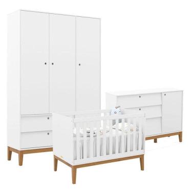 Imagem de Quarto De Bebe Unique 3 Portas Com Cômoda Sapateira Branco Soft Eco Wood - Matic