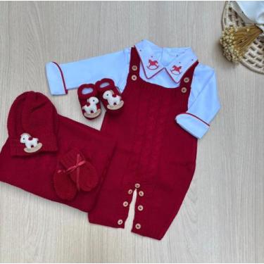 Imagem de Saída Maternidade Menino Cavalinho 6 Peças Kit Completo Tricot Tam P, 
