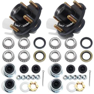 Imagem de GREPSPUD 1 par de kit de cubo de reboque 5 em 4,5 polegadas para eixo reto de 907,2 kg 1'' ou 1-1/16'', kits de cubos intermediários de reboque de 5 x 4,5 polegadas para eixo de 2,5 e 3,5 cm, conjunto