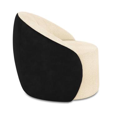 Imagem de Poltrona Sala Orgânica Lua Giratória Sintético PU Preto/Bouclê Bege D03 - D'Rossi