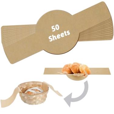 Imagem de 50 peças de papel manteiga para assar massa fermentada, esteira de pão para forno holandês, tapete de assar pão cru com alças longas, tapete redondo pré-cortado para transferência de massa fermentada