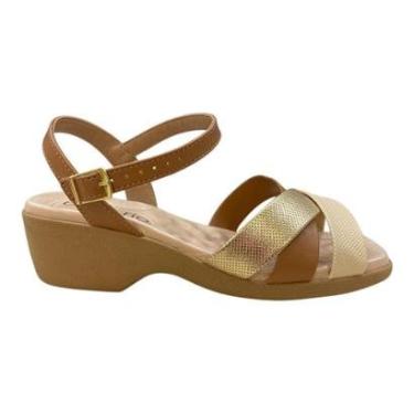 Imagem de Sandalia Anabela Feminino Beira Rio Casual Tiras Metalizado 8527.111 Bege-Feminino