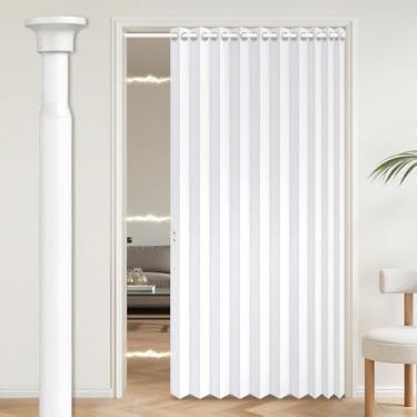 Imagem de AJAZZ Cortinas magnéticas para portas sanfonadas 100% blackout para quarto, sala de estar, conjunto de cortina de entrada incluído, 1 pacote, L 149 x C 203 cm, branco