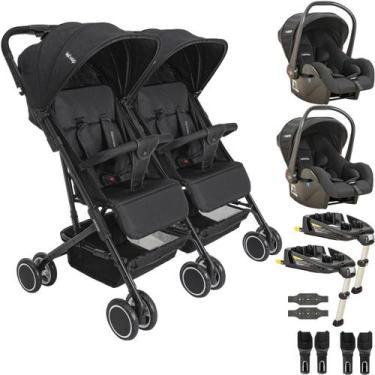 Imagem de Carrinho Kiddo Gemeos 2 Bebe Conforto 2 Base ISOFIX Mascote Preto