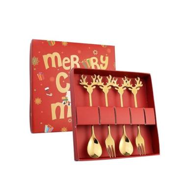 Imagem de Conjunto de colheres de chá de árvore de Natal de aço inoxidável – 4 peças de alce, suprimentos de Natal e festa, colher de café e sobremesa, mexedor e colher de sorvete