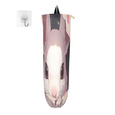 Imagem de Cute Bunny Behind Broken Wall 2 unidades de suporte de sacola de supermercado, suportes de plástico para sacolas de supermercado, bolsa de armazenamento de parede