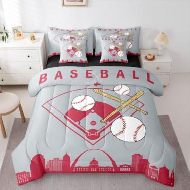Imagem de Erosebridal Jogo de cama casal de beisebol para adolescentes, com silhueta de construção de cidade, 7 peças, para decoração de quarto de crianças, meninos, jovens, homens, conjunto de lençol de