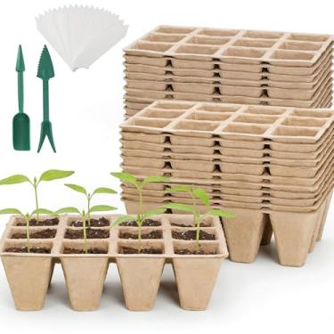 Imagem de Hosetim Kit inicial de sementes de turfa, bandejas de germinação biodegradáveis com etiquetas de plantas para iniciação de sementes de vegetais, ervas e flores, bandeja para iniciantes de sementes