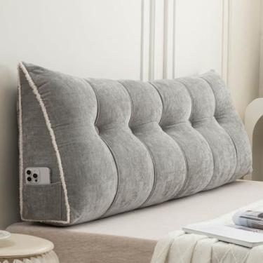 Imagem de Travesseiro de cabeceira grande de leitura, almofada de cabeceira, almofada triangular para encosto, descanso de cama, almofada de cama, beliche, dormitório, cinza, 80 x 50 x 20 cm