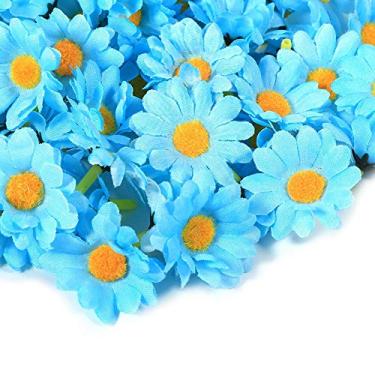 Imagem de GLOGLOW Planta Artificial Gerbera Daisy Cabeças de Flores Artificiais, Tecido, 100 Peças, 4 Cm de Diâmetro, Azul Claro, Decoração de Festa de Casamento Nan Decoração Diária (Azul claro)