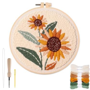 Imagem de Kit de agulhas de perfuração para iniciantes - Guia passo a passo e vídeo, incluindo tecido de agulha de perfuração de embroom com padrão/arco/agulha/fios, kits de artesanato de bordado de primavera