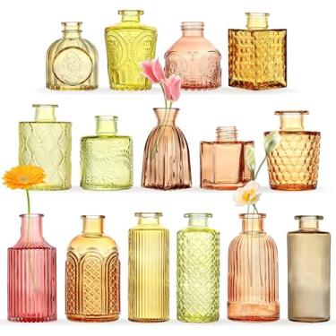 Imagem de Conjunto de vasos coloridos com 15 peças, vasos de vidro para centro de mesa de flores, decoração de festa e casamento, decoração de mesa para casa, vasos de botão a granel para inauguração de casa