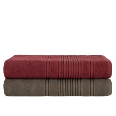 Imagem de Kit 2 Toalhas de Banho Luxo 100% Algodão 450g/m² Alta Absorção Macias 74x150cm(VERDE + BORDÔ)