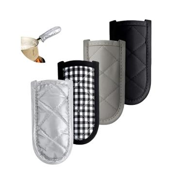 Imagem de bepisof 4 peças de capa de panela resistente ao calor, capa de alça de ferro fundido antiderrapante, luvas de algodão, capa de alça lavável na máquina, adequada para assar cozinha, cozinhar/utensílios