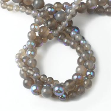 Imagem de THRELE Contas de pedra, 45 peças de labradorita cinza, contas soltas redondas de 8 mm para fazer joias, pulseiras, com bolsa de presente, cordão elástico e cartão de tamanho