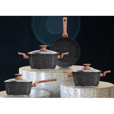 Imagem de Conjunto de Panelas Colorstone Indução Wooden - Alumínio com Antiaderente com Tampa de Vidro - 4 Peças - Euro Home