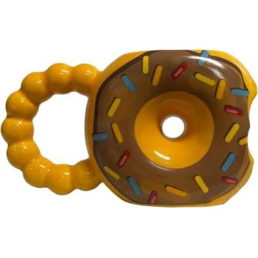 Imagem de Caneca 3D De Cerâmica Formato Donut Rosquinha De Chocolate Amarela 350ml