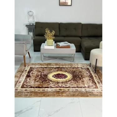 Imagem de Tapete Floral Grande 1,45x1,95m Antiderrapante para Sala e Quarto - Tapete Macio de Flanela, Fácil de Lavar na Máquina, Antialérgico, Decorativo para Sua Casa(Damasco)