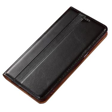 Imagem de FWYANZH Capa para iPhone 16E, capa de telefone carteira de couro genuíno flip magnético proteção de corpo inteiro à prova de choque função de suporte, preta, 16E