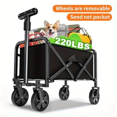 Imagem de InBrave Carrinho dobrável – vagão utilitário dobrável com rodas para todos os terrenos, capacidade de 99 kg para acampamento, praia, jardim, esportes e compras, preto