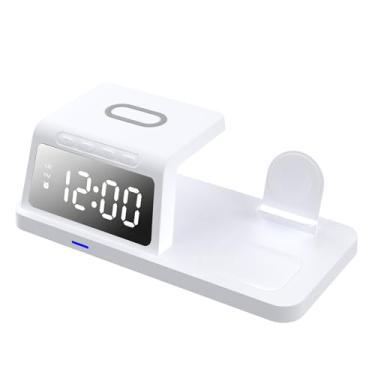 Imagem de Estação de Carregamento para Mesa de Cabeceira | Carregador Múltiplo Rápido Sem Fios para Auscultadores,Carregador com Despertador | para Escritórios, RV, Acampamento, Viagem, Trabalho e