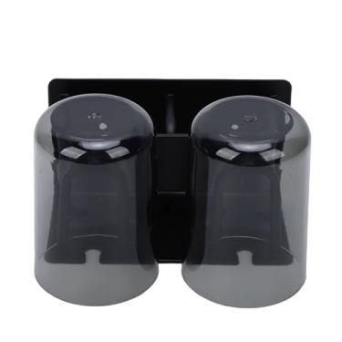 Imagem de Brrnoo Suporte de Escova de Dentes de 2 Copos, Montado na Parede Sem Furadeira Organizador de Banheiro Com Espaço de Armazenamento de Pente de Pasta de Dente, para Metal, Madeira, (Preto)