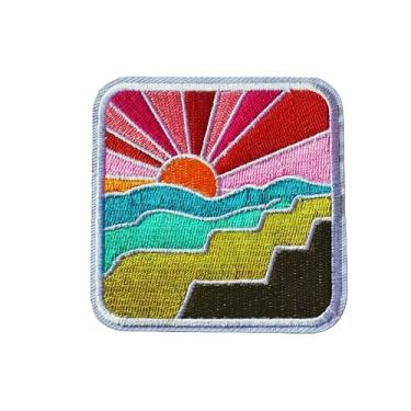 Imagem de Emblema de gancho e laço bordado com estampa de oceano colorido ondulado e sol para colete tático mochila com adesivos bordados legais para personalizar roupas, capacetes e equipamentos de academia