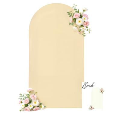 Imagem de Capa de fundo de arco de marfim e champanhe 2,5 m, capa de arco de casamento, pano de fundo elástico, festa de aniversário, arco de marfim, elastano, balão, banquete, nupcial, chá de bebê, foto de
