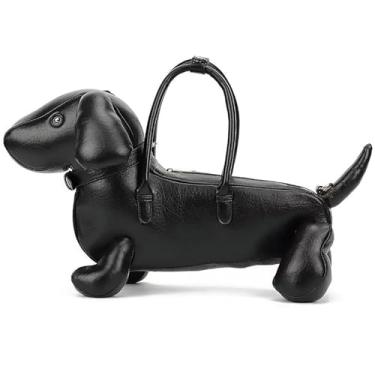 Imagem de Lyuxhetaokdiq Bolsa de ombro feminina de couro PU exclusiva novidade bolsa tiracolo fofa em forma de cachorro, 1 preta a