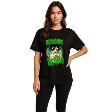 Imagem de Camiseta Feminina Oversized Docinho Super Poderosas Academia, Preto, M