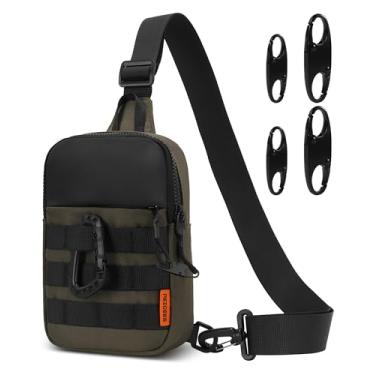 Imagem de Peicees Pequena bolsa tiracolo antifurto para homens, com inspiração tática, impermeável, EDC, mini bolsa tiracolo para viagens, trabalho, esportes, Verde militar, Small, Bolsa tiracolo tática pequena