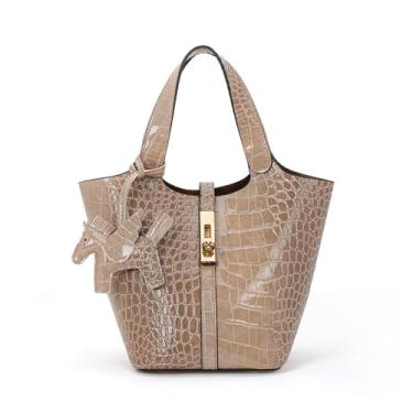 Imagem de Kadynow Bolsa feminina de couro vegano, bolsa de ombro com alça superior e bolsa pequena removível, B48-cáqui