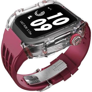 Imagem de JDIME Pulseira de borracha esportiva transparente transparente com flúor, para Apple Watch 8, 7, 6, 5, 4 SE, 44 mm, 45 mm, ultra 49 mm, capa de cristal de policarbonato rígido, acessórios para relógio