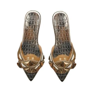 Imagem de Floerns Sandálias femininas de couro com bico aberto e bico fino elegante para formatura, Dourado, 38