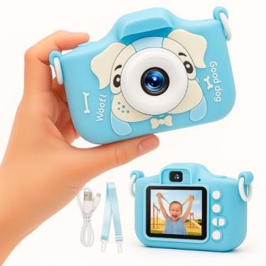 Imagem de Camera Digital Infantil Portatil, Fotos e Vídeos, Modo Selfie, Filtros, Jogos, Bateria Recarregavel USB, Cordao de Pescoço e Case Antichoque para Crianças (Azul)
